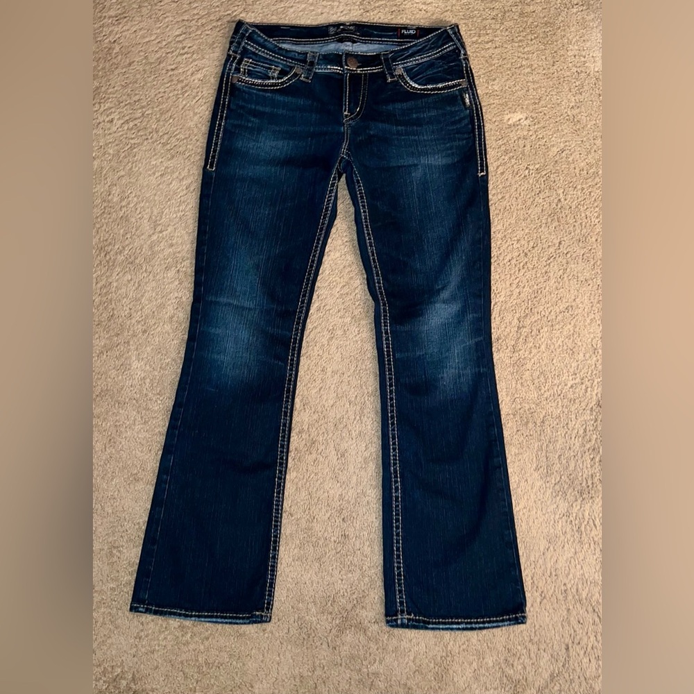 Silver Jeans Aiko Mid Slim Boot Cut Fluid Denim 30/31 Womens Flap Pockets